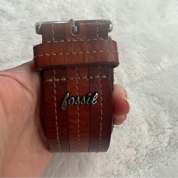 Men’s Fossil Brown Leather Belt Sz L 42.5” - Picture 1 of 13